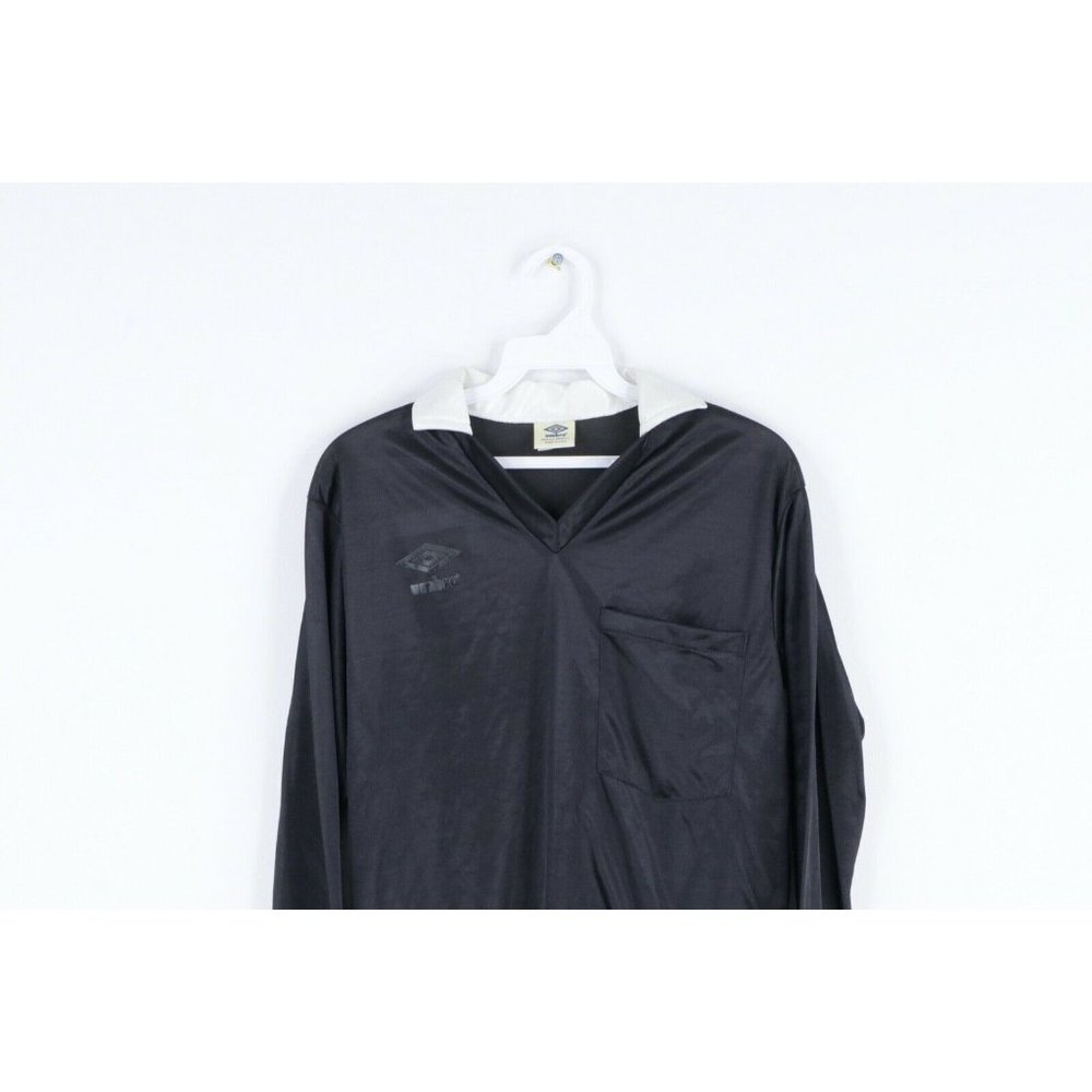 NOS Vintage 80s Umbro Collared Spell Out Long Sleeve Soccer Jersey Black Small - Picture 2 of 8